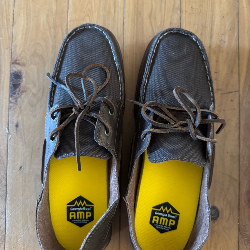 Georgia Boot Brown Canvas AMP Boat Shoes - Men's
